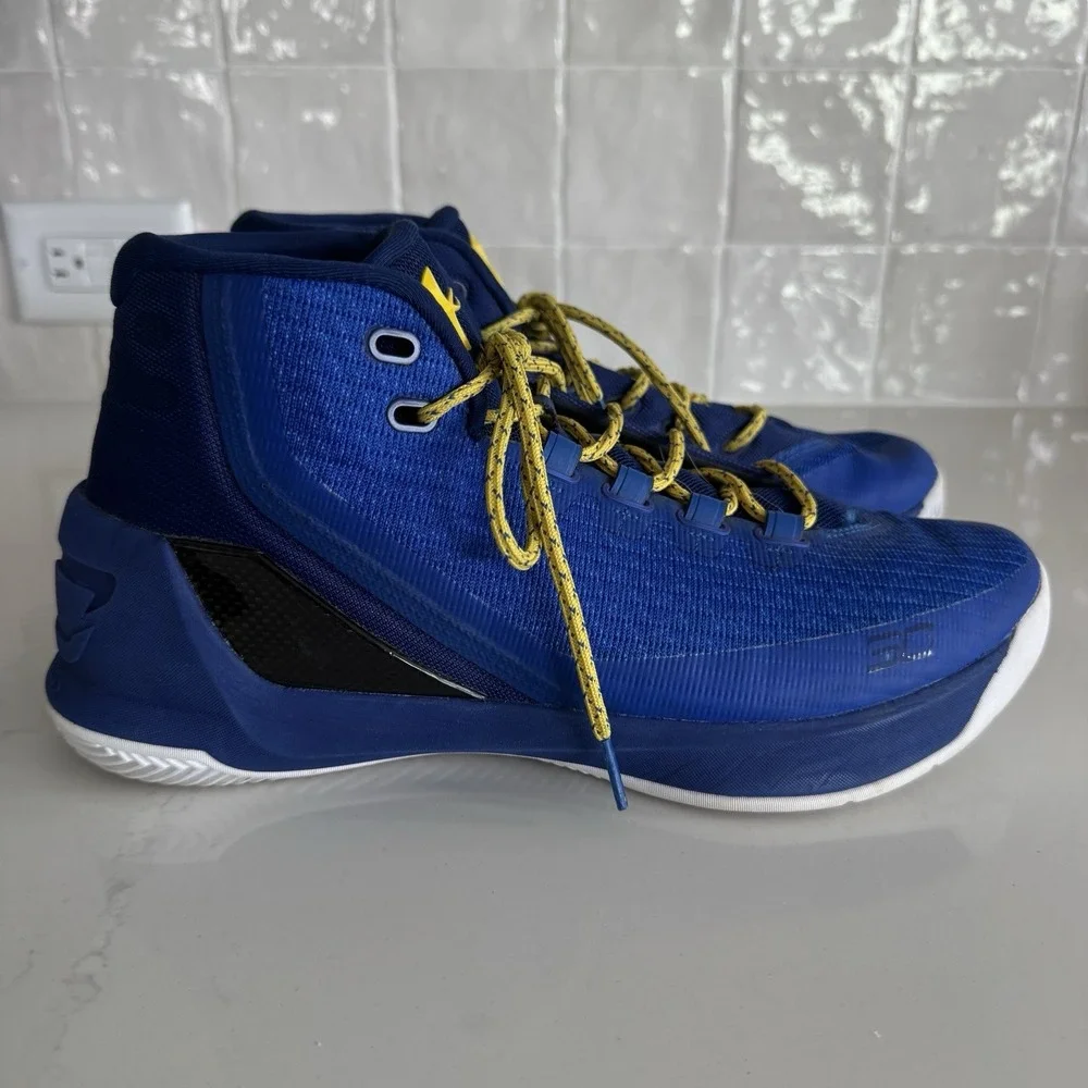 Under Armour Curry 3 Basketball Shoes Men 8.5 Blue Yellow Dub Nation High Top